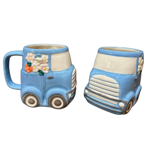 Blake & Belle Blue Floral Truck Coffee Mug Set of Two - Picture 2 of 9